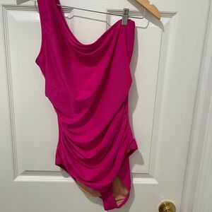 J. Crew Hot Pink one shoulder ruched swimsuit